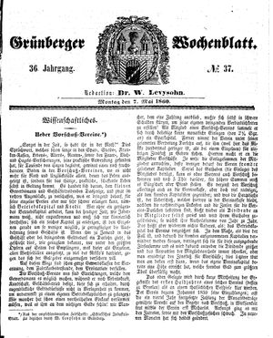 Grünberger Wochenblatt vom 07.05.1860
