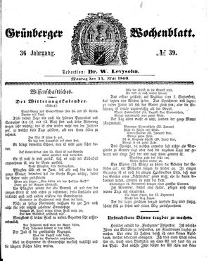 Grünberger Wochenblatt vom 14.05.1860