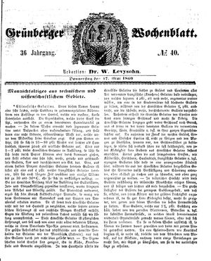 Grünberger Wochenblatt vom 17.05.1860