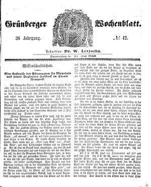 Grünberger Wochenblatt vom 24.05.1860