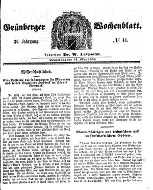 Grünberger Wochenblatt vom 31.05.1860