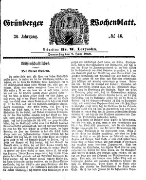 Grünberger Wochenblatt vom 07.06.1860