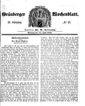 Grünberger Wochenblatt vom 11.06.1860