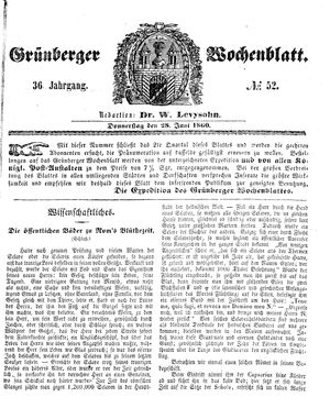 Grünberger Wochenblatt vom 28.06.1860