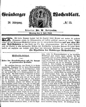 Grünberger Wochenblatt vom 02.07.1860
