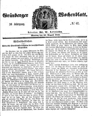 Grünberger Wochenblatt on Aug 20, 1860