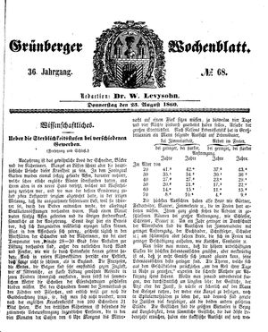 Grünberger Wochenblatt vom 23.08.1860