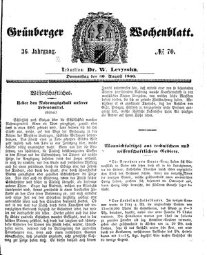 Grünberger Wochenblatt vom 30.08.1860