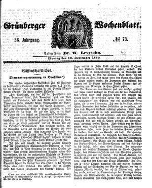 Grünberger Wochenblatt vom 10.09.1860