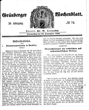 Grünberger Wochenblatt vom 13.09.1860