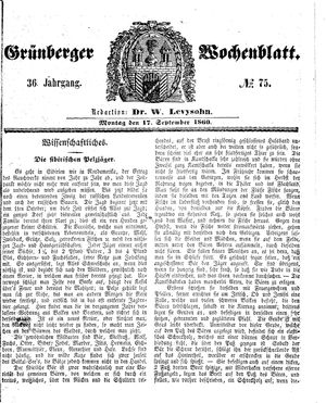 Grünberger Wochenblatt vom 17.09.1860