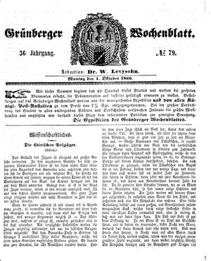 Grünberger Wochenblatt vom 01.10.1860