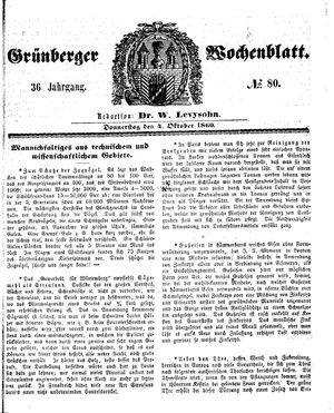 Grünberger Wochenblatt vom 04.10.1860