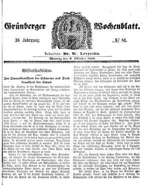 Grünberger Wochenblatt vom 08.10.1860