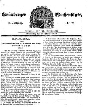 Grünberger Wochenblatt vom 11.10.1860