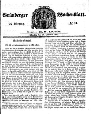 Grünberger Wochenblatt vom 15.10.1860