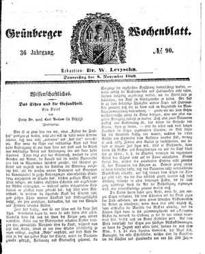 Grünberger Wochenblatt vom 08.11.1860