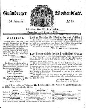 Grünberger Wochenblatt vom 06.12.1860