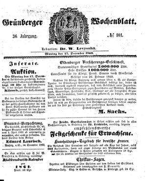 Grünberger Wochenblatt vom 17.12.1860