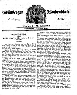 Grünberger Wochenblatt vom 11.02.1861