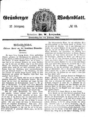 Grünberger Wochenblatt vom 14.02.1861