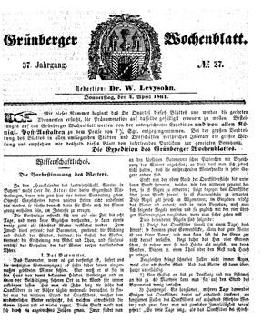 Grünberger Wochenblatt vom 04.04.1861