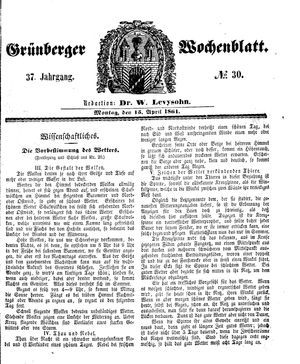 Grünberger Wochenblatt vom 15.04.1861