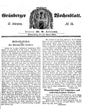 Grünberger Wochenblatt vom 25.04.1861