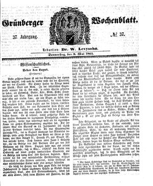 Grünberger Wochenblatt vom 09.05.1861