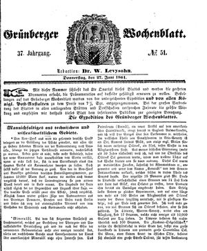 Grünberger Wochenblatt vom 27.06.1861