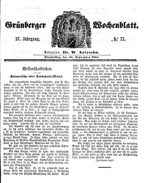 Grünberger Wochenblatt vom 26.09.1861