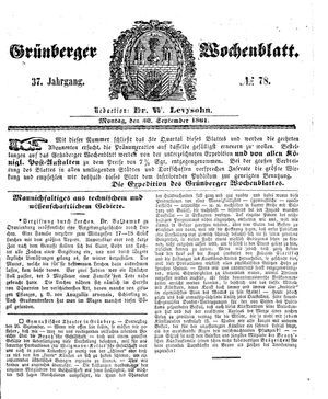 Grünberger Wochenblatt vom 30.09.1861