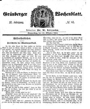 Grünberger Wochenblatt vom 31.10.1861