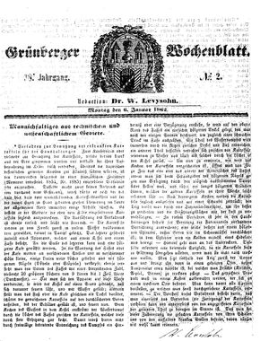 Grünberger Wochenblatt vom 06.01.1862