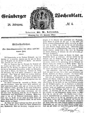 Grünberger Wochenblatt on Jan 13, 1862