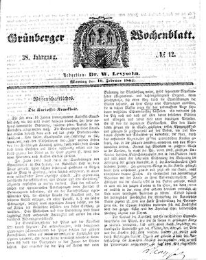 Grünberger Wochenblatt vom 10.02.1862