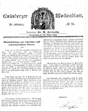 Grünberger Wochenblatt on Mar 27, 1862