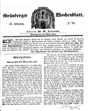 Grünberger Wochenblatt vom 31.03.1862