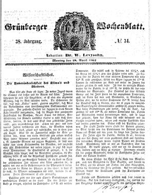 Grünberger Wochenblatt vom 28.04.1862