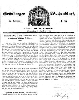 Grünberger Wochenblatt vom 01.05.1862