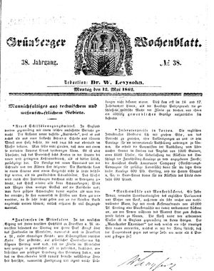 Grünberger Wochenblatt vom 12.05.1862