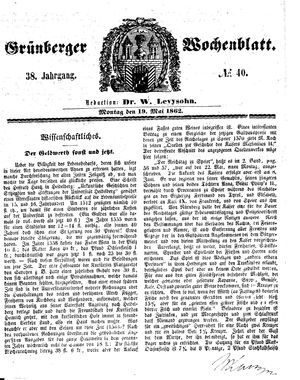 Grünberger Wochenblatt vom 19.05.1862