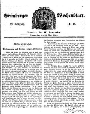 Grünberger Wochenblatt vom 22.05.1862