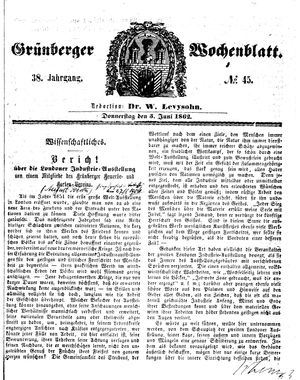 Grünberger Wochenblatt vom 05.06.1862