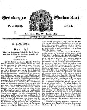 Grünberger Wochenblatt vom 07.07.1862