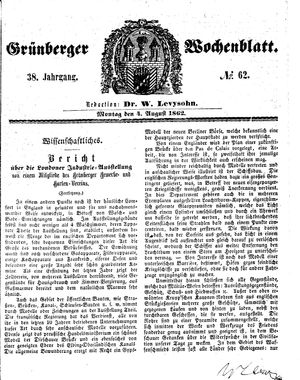 Grünberger Wochenblatt vom 04.08.1862