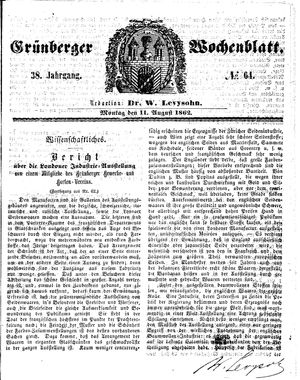 Grünberger Wochenblatt vom 11.08.1862