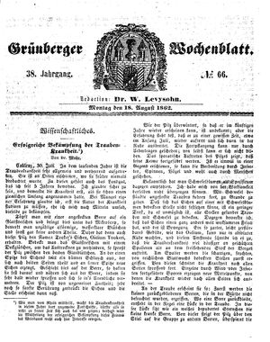 Grünberger Wochenblatt on Aug 18, 1862