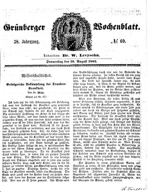 Grünberger Wochenblatt vom 28.08.1862