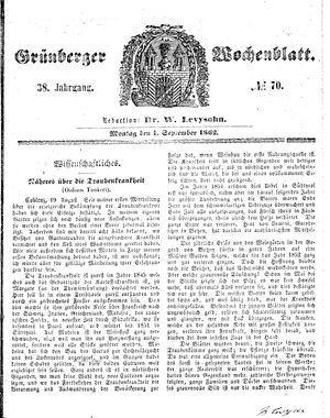 Grünberger Wochenblatt vom 01.09.1862